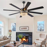 72 Inch Black Large Crystal Chandelier Ceiling Fans with Lights and Remote
