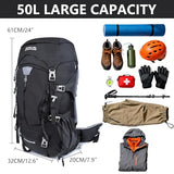 MIVENTO 50L Hiking Backpack - Water-Resistant Nylon Bag with Flap Top, Camping Travel Backpack for Men Women (Black)