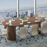Conference Table for 4-10, 43-95 Inch Fluted Oval Meeting Room Table with Storage, 3 Leaf, Space Saving Circle Desk for Office