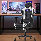 High Back PU Leather Gaming Chair with Headrest & Lumbar Support, Height Adjustable Wide Seat Gamer Chair