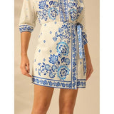 Talakeno Womens Summer Floral Wrap Short Skirt Tie Side High Waist A Line Beach Vacation Boho Mini Skirt(Light Blue, L)