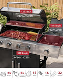 Aoxun 4-Burner Propane Grill with Side Burner, 49000 BTU Gas Grill, Stainless Steel Outdoor Grill with Cast Iron Grates，Black
