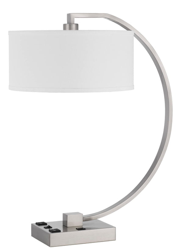 Cal Lighting LA-8038DK Belfort Metal Desk Lamp with 2 Power Outlets and 1 USB Charging Port, Brushed Steel Cal