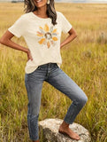 jusgai Women's Vintage Flowers Tshirts Floral Graphic Tees Wildflowers Shirts Summer Vacation Casual Short Sleeve Tops(Apricot,Large)