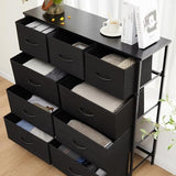 Atilioo Dresser for Bedroom with 9 Drawers, Anti-Tip Tall Fabric Chests Storage Organizer Tower Furniture with Wooden Top Metal Frame for Clothes, Closet, Living Room, Hallway, Entryway