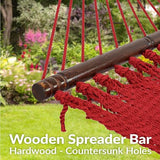 Sunnydaze Soft-Spun Polyester Rope Double Hammock for Outside - 600-Pound Weight Capacity Extra Large Hammock - Red