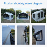 8㎡ Luxury Inflatable Camping Tent for 3–8 People, White Thickened Oxford Fabric with Black Coating, UV-Resistant 4-Season Family Inflatable House with Chimney Port and Transparent Skylight