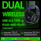 Wireless Gaming Headset for PS5, PS4, PC, Laptop, Mac & Switch, Dual Low-Latency 2.4GHz USB/Type-C,