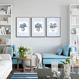3Pcs Blue Hydrangea Chinoiserie Wall Art Blue and White Stripe Vase Wall Decor Pictures Trendy Preppy Aesthetics Floral Posters Prints for Dorm Apartment Woman Bedroom Decoration Unframed 12x16in