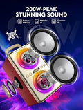 YIER Bluetooth Speaker, 240W Peak Loud Party Speaker with Big Bass, 20H Playtime, TWS, BT5.3, Large Portable Wireless Boom Box with LED Light for Outdoor Backyard Beach Home (Leather Red)