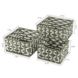 OIAHOMY Storage Baskets Paper Rope Shelf Baskets, Handwoven Small Wicker Bins for Home, Set of 3-Green & White