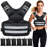 Adjustable Weighted Vest for Women and Men, 11-18lb Rucking Vest with 6 Ironsand Weights, Reflective Stripe and Storage Pocket for Running, Workouts