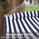 Sunnydaze Extra Large Quilted Hammock with Spreader Bars - 2-Person Hammock for Outside - Blue and White Stripe