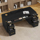 Large Executive Desk with Metal Edge Trim, Classic Traditional Writing Desk for Home Office - 7 Drawers