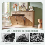 IFBUY Triple Tilt Out Laundry Hamper Cabinet, 20 Gallon Farmhouse Trash Can Cabinet w/Drawer & Adjustable Shelf