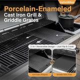 Sophia & William 6-Burner Propane Gas BBQ Grill with Side Burner & Porcelain-Enameled Cast Iron Grates, Gas Grill Griddle Combo, Black