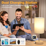 AKASUKI Table Lamp for Bedroom, 3 Way Dimmable Touch Lamp with Dual Charging Station, Small Bedside Lamps(LED Bulb Included)