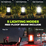 elesall Camping Lantern, 3000LM LED Rechargeable Battery Operated Lantern, 5 Light Modes, COB Waterproof Lantern Flashlight, Camping Light for Power Outage, Hurricane, Survival, Hiking(Black)