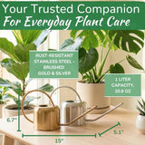 Stainless Steel Watering Can for Houseplants by Houseplant Resource Center | 1L Capacity for Indoor/Outdoor Plants in Brushed Silver