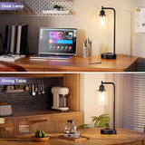 Industrial Touch Table Lamps for Bedrooms Set of 2 - 3-Way Dimmable Nightstand Lamps with USB C+A Ports and Outlet, Black Bedside Lamps