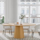 Casaphoria 67" Oval Dining Table, Modern Wood Kitchen Table with Cone Shaped Strip Polygonal Base for Living Room & Dining Room for 4-6, Oak