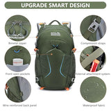 MIVENTO Hiking Backpack with Front Open Pockets, Wire Support Rear Panel, Splash-Resistant Nylon, for Men Women Outdoor Travel (Green)