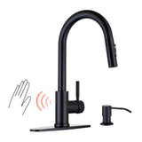 TOYWIA Touchless Kitchen Faucets with Pull Down Sprayer and Soap Dispenser, Matte Black Smart Motion Sensor Stainless Steel Sink Faucet, 1 or 3 Hole Deck Plate Mount for RV, Bar, Outdoor
