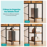 47.2" Computer Desk with 6 Drawers and 2 Open Shelves, Rustic Brown Writing Desk with Storage Cabinet & Metal Frame, Modern Industrial Home Office Executive Desk Workstation for Small Space