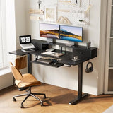 OffiGo U Shaped Electric Standing Desk with Drawers, 55 Inch Height Adjustable Desk