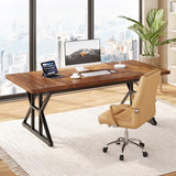 70.8-Inch Office Desk, Wooden Executive Office Desk, Modern Work Desk, Brown-Black
