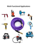 SYXQT Hybrid Air Hose(PVC) 1/4-Inch x 25FT,Air Compressor Hose 300 PSI Heavy Duty,Kink Resistant,All-Weather Flexibility with 1/4-Inch Industrial Air Fittings and Bend Restrictors,Purple
