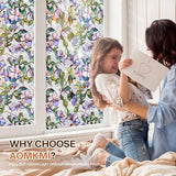 Aomkmi Stained Glass Window Film, Floral Window Privacy Film for Bathroom Living Room Home Decal, UV Protection Static Cling Films for Glass, 23 x 78.74 Inch