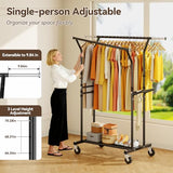 800LBS Heavy Duty Clothes Rack: Rolling Clothing Rack for Hanging Coat Double Rods Portable Wardrobe Garment Racks with Wheels Shelf Sturdy
