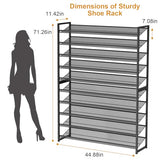 NEYCIL Large Shoe Rack 10 Tier Shoe Organizer, Heavy Duty Metal 5-Tier Stackable Shoe Storage Vertical Shoe Rack for Closet Front Door Entrance, Up to 62 Pairs, 44.8" W x 11.4" D x 71.2" H, Black
