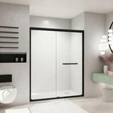 Modern Black Frame Shower Door, 48 * 72 inch Double-Sided Tempered Glass Door with Anti Slip Handle, Reinforced Safety Explosion-Proof Glass for Vertical Shower Room, Bathroom Shower Screen Door
