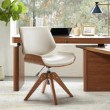 HULALA HOME Faux Leather Swivel Desk Chair No Wheels, Ivory