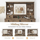 AOGLLATI Farmhouse Makeup Vanity Desk with Lights & Charging Station,Vanity Desk with Mirror and Lights, 47.2” Large Brown Vanity Table with Ample Storage Space and Sliding Mirror (Oak Brown)