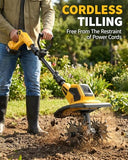 DEGGE Tiller, Cordless Tiller Cultivator with 48 Steel Tines, 9 inch Tilling Width and 6.7 inch Depth, 2 x 3.0Ah 21V Batteries & Charger, Gardening Tools