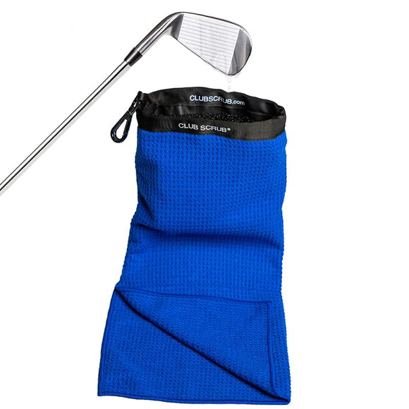 Club Scrub Towel Pro, Golf Club and Ball Cleaning Pouch with Attached Towel, Waterproof Exterior + More (Blue)