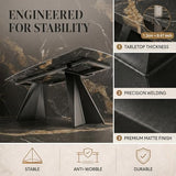 Extendable Dining Table with Leaf, 78"-110" Rectangular Sintered Stone, Marble-Look Top, Seats 6-14, Metal Base