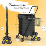 Stairs Climbing Shopping Cart w/Waterproof Basket Liner & 360° Swivel Wheels | Foldable