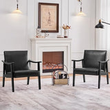 Yaheetech PU Leather Black Chairs, Mid-Century Modern Armchair with Solid Wood Legs