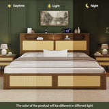 Belffin Queen Size Rattan Bed Frame with 2 Storage Drawers, Wood Bed, Brown