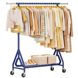JIEJIERUI Heavy Duty Clothing Rack, Metal Clothes Rack Load 450 LBS, Rolling Coat Racks for Hanging Clothes with Lockable Wheels, Navy Blue