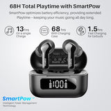 Hybrid Active Noise Cancelling Wireless Earbuds with 6 Mics AI Clear Call Ear Buds 68H Playtime with LED Display