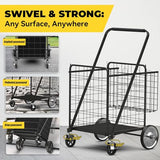 Heavy Duty Utility Cart with Double Basket & Removable Waterproof Liner with Lid for Laundry