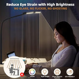 Led Desk Lamp for Home Office, Eye-care Architect Light with Clamp, Smart Double Head Computer Monitor Table Clip Lamp, White and Sliver