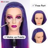 WIGNEE Professional Cosmetology Mannequin Head with Unique Realistic Face–Heat Resistant Synthetic Hair for Cutting&Styling Practice, Makeup-Friendly Training Head with Low Shedding 28 Inch