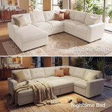 HONBAY Corduroy Sectional Sleeper Sofa with Pull Out Bed