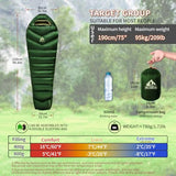 BUERTS Down Sleeping Bag for Adult Backpacking Trips, 620FP, Cold Weather Sleeping Bag, 20°F, 40°F, 60°F. Mummy-Style for Hiking, Camping, and Mountaineering. Compact .(44℉ to 60℉, Green)